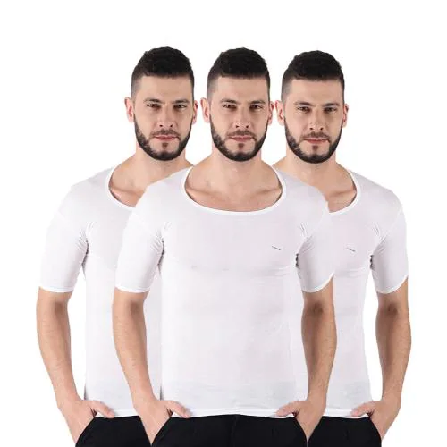 DOLLAR Lehar Men's White Solid 100% Cotton Pack of 3 Half-Sleeve Vest