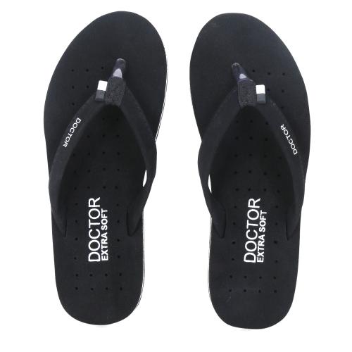 DOCTOR EXTRA SOFT Women's Black House Slipper for Women's Ortho Care Dr Orthopaedic Super Comfort Fit Flat Cushion Chappal Flip Flop for Ladies and Girls OR D-19