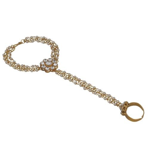 Lucky Jewellery Elegant White Color Gold Plated Finger Ring Bracelet