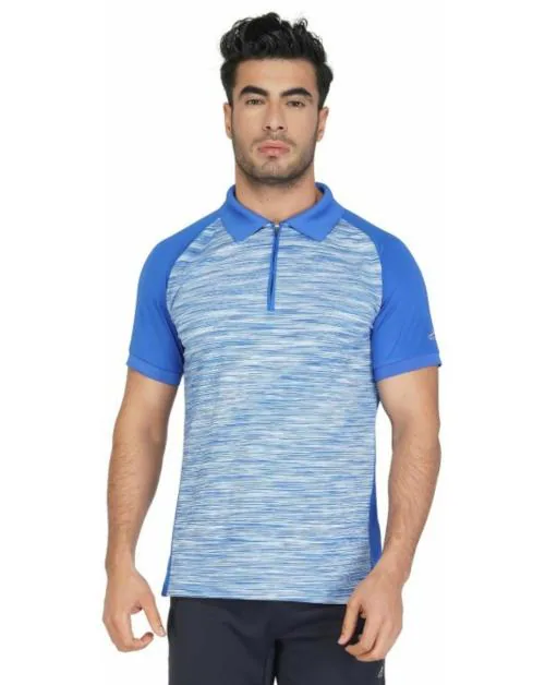 VECTOR X Men Blue Self Design Polyester Polo Neck T-shirt