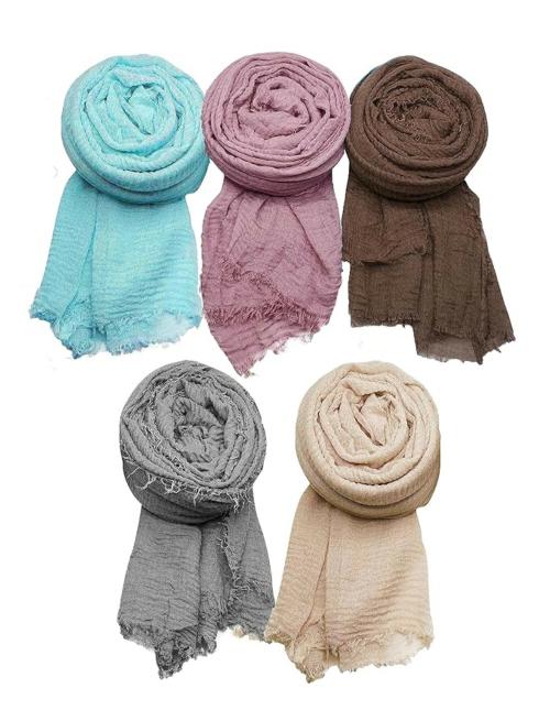 ICW Women's Premium Wrinkle Ironless Crinkled Cotton Summer Scarf Stoles Shawl head scarves for girls (Pack Of 5)