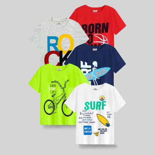 KUCHIPOO Regular Fit Boys T-Shirts, Pack of 5, Multicolor | Boys Tshirt | Kids Wear | T shirt for Kids | T shirt for boys | Boys t tshirts