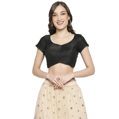 Salwar Studio Women's Black Shimmer Sequence embroidered Readymade Saree Blouse