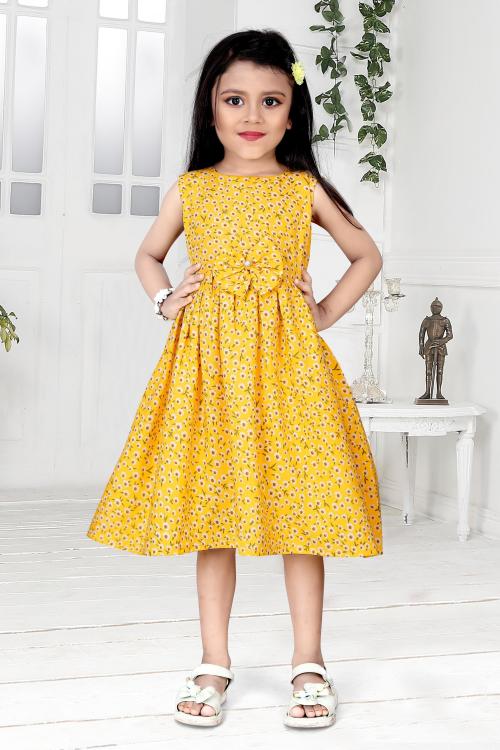 Manaitri Girls Midi/Knee Length Casual Dress (M-Yellow-floral-frock-5-6y)