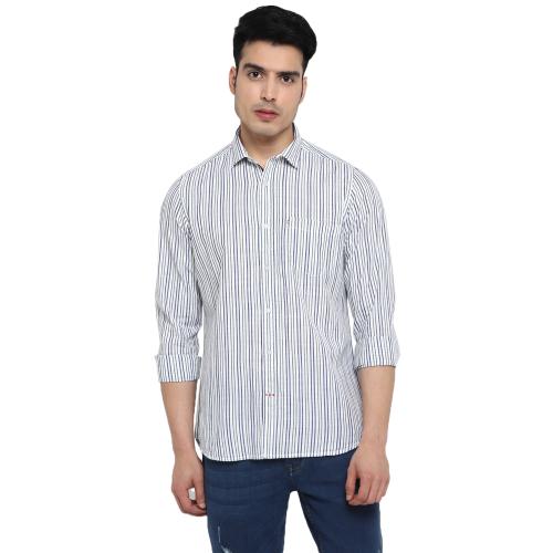 Red Chief Full Sleeves Ultra Slim Cotton White/Green/Blue Striper Casual Shirt for Men