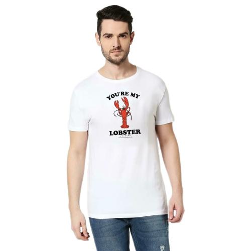 Bewakoof Men's My Lobster Printed White Half Sleeve Round Neck T-shirt