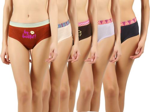 Vaishma Women Multicolor Solid Cotton Blend Pack of 5 Panties