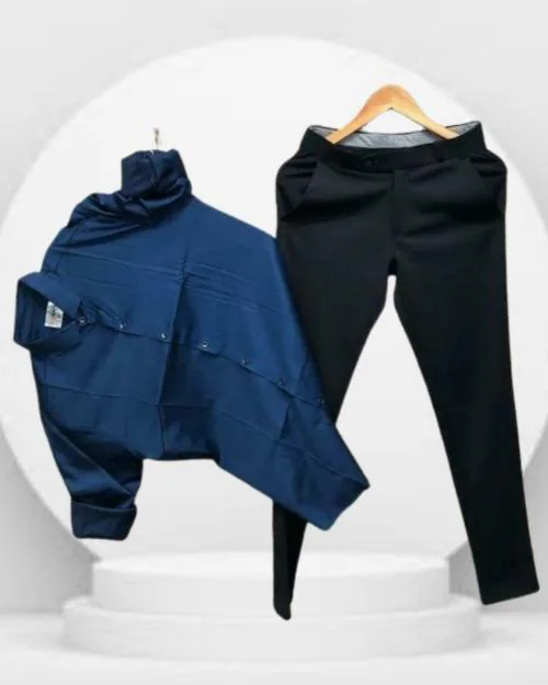 KALANABH Boys blue shirt Black pants for boys fashion blue shirt black pant sumer fashion shirt clothing formal shirt shirtdesign (PACK OF 1 PAIR SIZE- M)