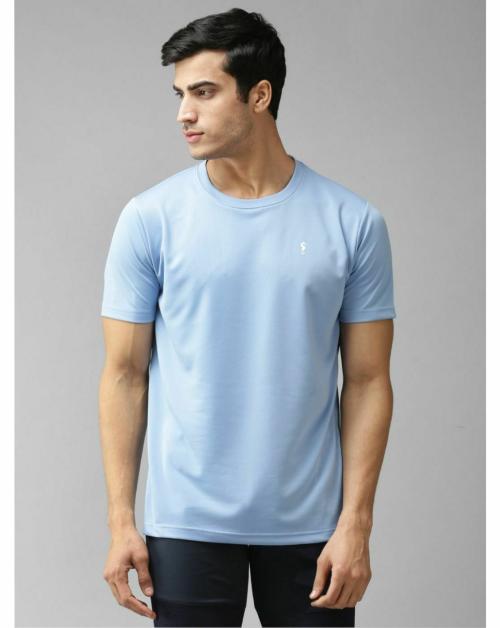 EPPE Men's Sky Blue Solid Dryfit Micropolyester Active Performance Round Neck Half Sleeve Sports Tshirt