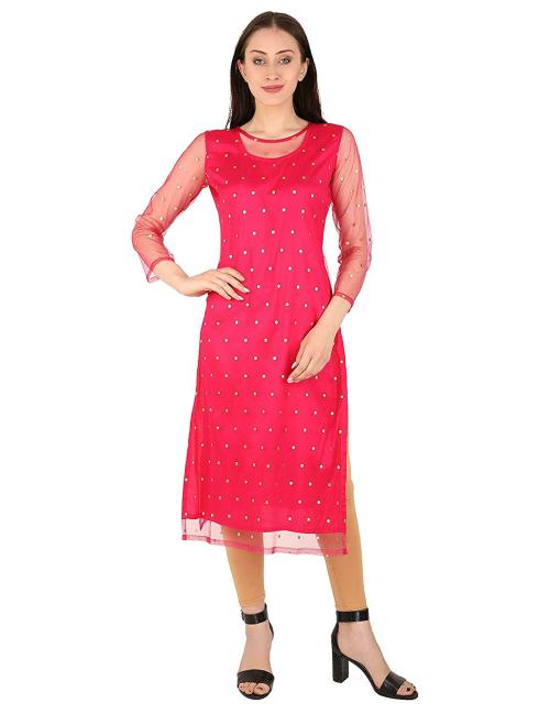 UNFAKENOW Women Pink Printed Net Kurta