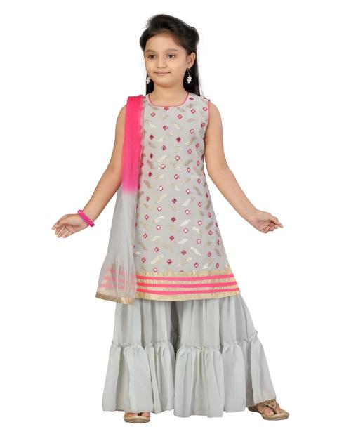Aarika Girls Grey Colour Kurti Sharara Set