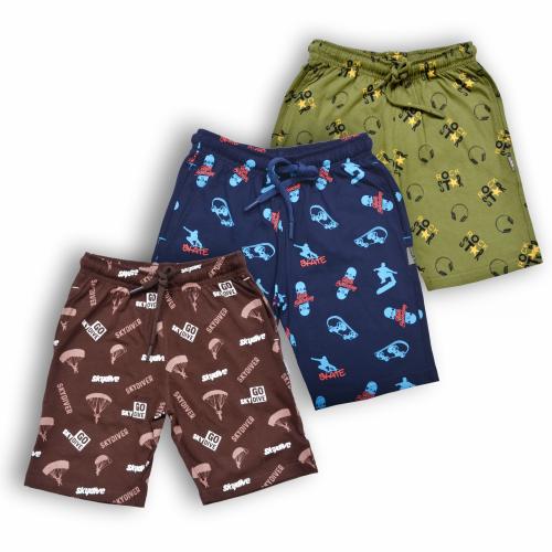 KARIBY Boys' Knee Length Cotton Bermuda All Over Printed Design with Pockets| Pack of 3 | 4 TO 5 YR