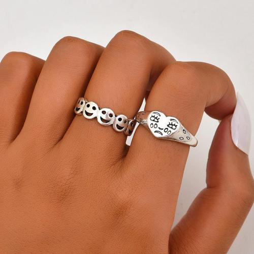 ARZONAI Korean fashion simple style ancient silver smiley Sad face ladies ring set Metal Ring Set