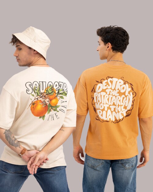 HELL BOUND Men Loose Fit Off Shoulder T-shirt Pack of 2