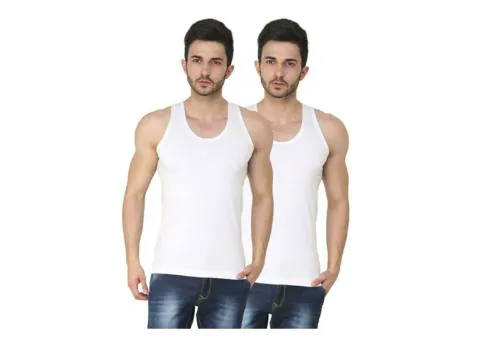 PRINCE WEAR Men White Cotton Pack of 2 Vest (6XL) | Super Deluxe RN