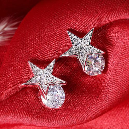 DEESSA 925 Sterling Silver Star solitaire Earrings Silver Colour with White colour Cubic Zirconia - Rhodium Plated, Elegant Gift for Women | Birthdays, Anniversaries, Valentine's Day | with Authenticity Certificate