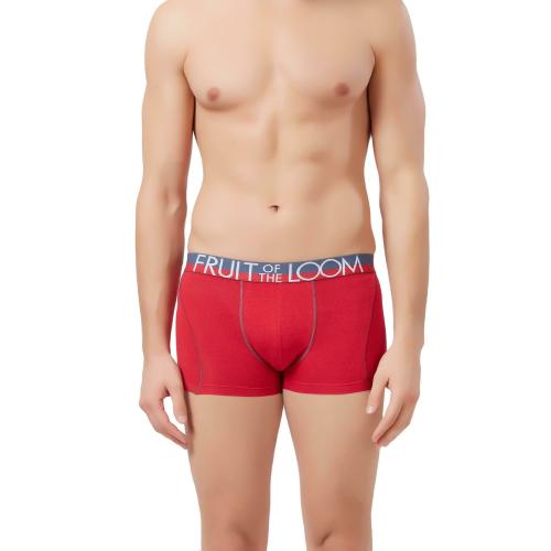 FRUIT OF THE LOOM Men's Red Solid Cotton Pack of 1 Trunks