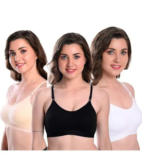 Kritziee Girls Beginners Sports Bra/Crop top/Inner Slip - Black, White, Skin | Pack of 3