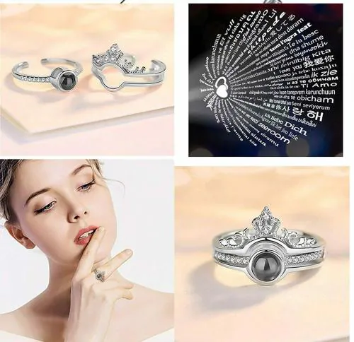 AJS 100 languages I love you Romantic Ring Resizable Couple Rings For Women