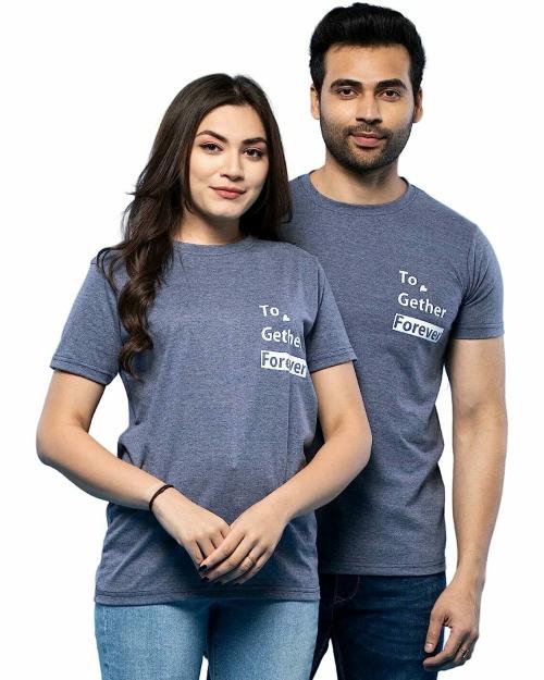 Lappen Fashion Couple T-Shirt I Together Forever Wordings Printed Tees I Cotton Round Neck Half Sleeve I Pre Wedding T-Shirts I Stylish Look for Husband Wife - Pack of 1 (L)