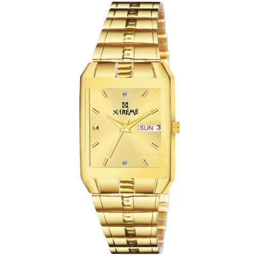X-TREME Stylish Unique Gold Design Dial Day & Date Functioning With Metal Strap Analog Watch - For Men