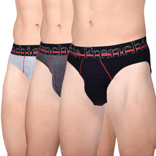 Frenchie Casuals 4002 Men's Cotton Briefs, Soild Underwear for Men with Ultrasoft Waistband - Pack of 3(XL)