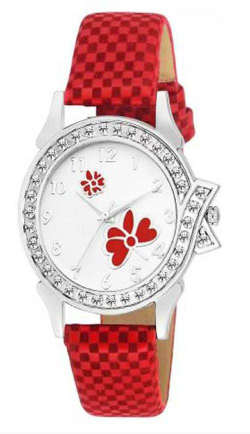 HRV White Dial Red Strap Analog Watch For Women