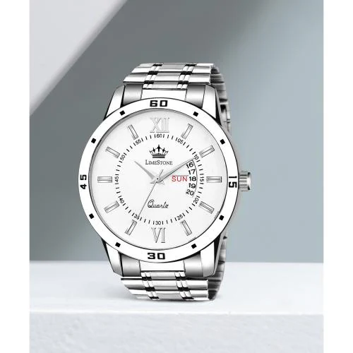 LIMESTONE Analog White Dial Silver Strap Watch For Men (LS2856)