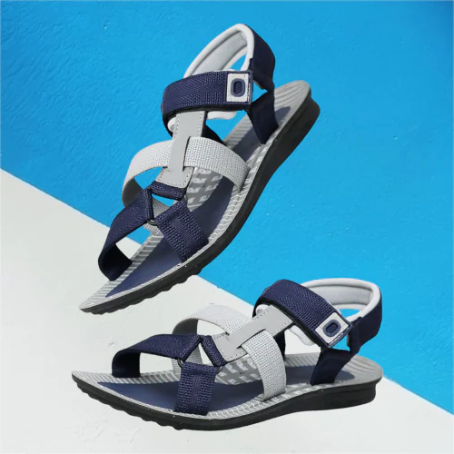 Genial Men's Grey Blue Synthetic Leather Casual Sandals