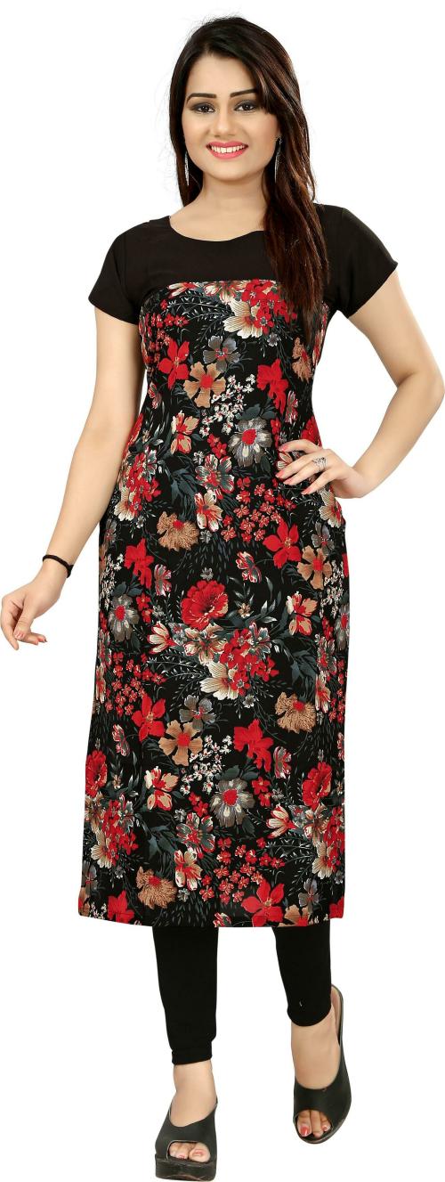 HIVA TRENDZ Women Multicolor Floral Print Straight Crepe Kurta