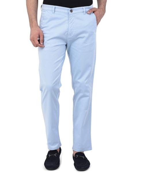 Ben Martin Men'S Regular Fit Sky-Blue Cotton Trouser