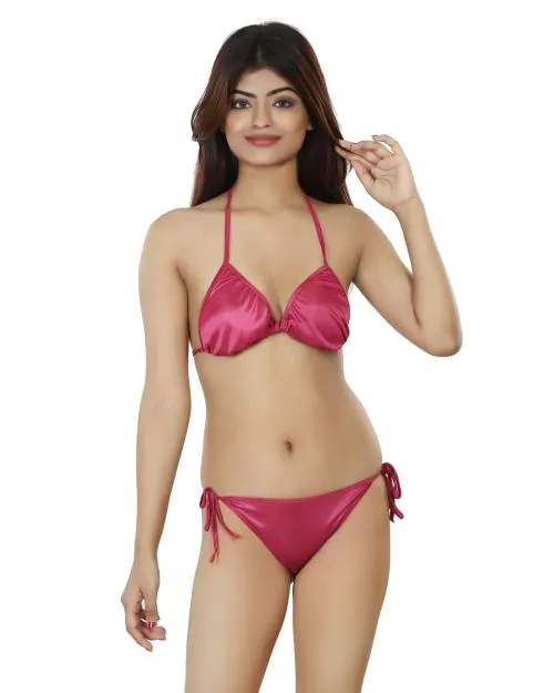 Nivcy Small Women Bra Panty Set Dark Pink