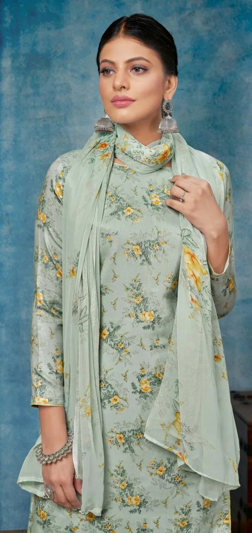 THE JAZZBAAT Unstitched Printed Embroidery Work Cotton Salwar Suits Dress Material with Chiffon Dupatta Unstitched Dress Material For Women (Grey) (CHarChar_8)