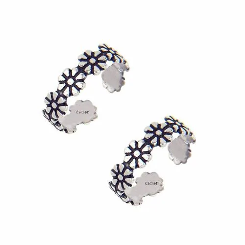 ELOISH Sterling Silver Pair of Beautiful Toe Rings Toe Rings for Women.Floral Toe Rings.
