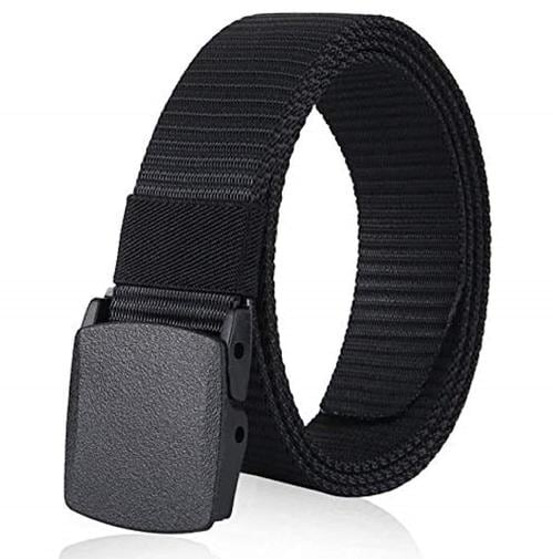 Caddim Men's Nylon woven fabric Belt, Hole free plastic flap buckle (Pack of 1) Black