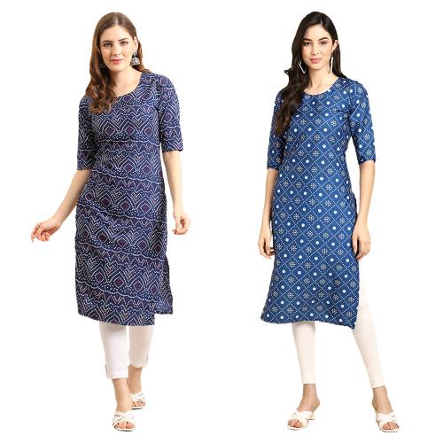 1 Stop Fashion Women's Crepe Digital Print Straight Kurta{Pack of 2}[AB-375-353-XL]