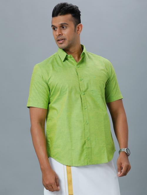 RAMRAJ Men 100 Cotton Half Sleeve Light Green shirt Prestigious Fit