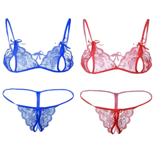 FASHION BONES Babydoll Nightwear Lace Bra Panty Lingerie Set For Women | Hot & Sexy Baby Doll Dress for Honeymoon, Sleepwear | Sexy Night Dress for Special Night | Pack Of-2 Set (Blue+Red)