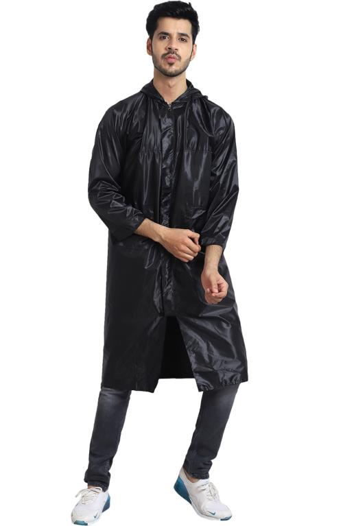 VORDVIGO Men and Women Solid Rain Coat/Overcoat with Hoods and Side Pockets and Waterproof Raincoat_Size-XL (Navy Blue)