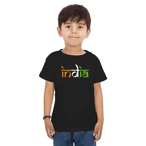 Limit Fashion Store Boys or Girls Black Cotton INDIA Tricolor Print Kids T-Shirt