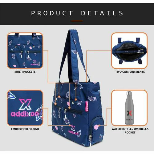 Addixon Navy Blue Polyester And Silk Casual Shoulder Bag (AH0008)