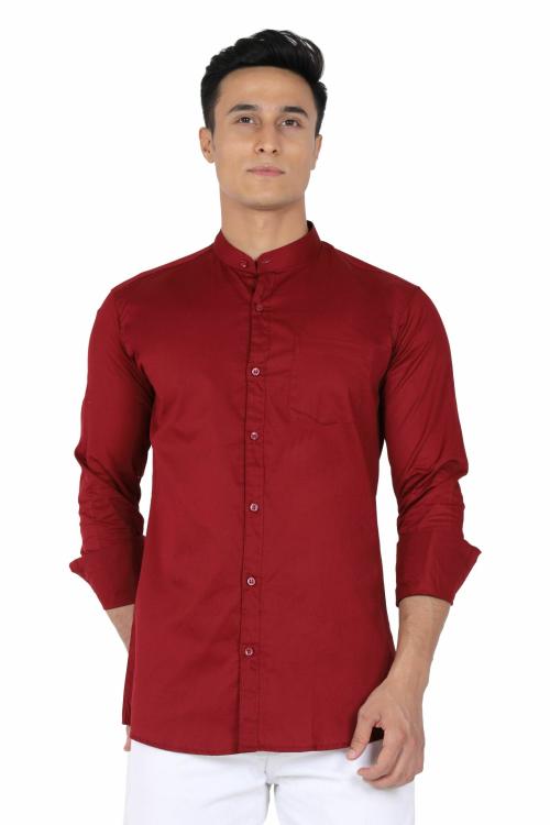 Buy Mirayya Men Slim Fit Solid Mandarin Collar Casual Shirt Online at