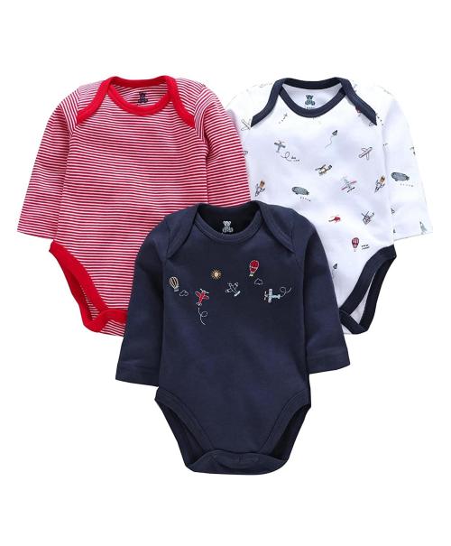 I Bears Full Sleeves Onesies Rompers Pack of 3, 6-9 Months Color: Dark Blue,White,Red| New Born Baby Clothes | for Boys and Girls | 100% Cotton | Infant Clothing Sets | Jumpsuits | Bodysuits
