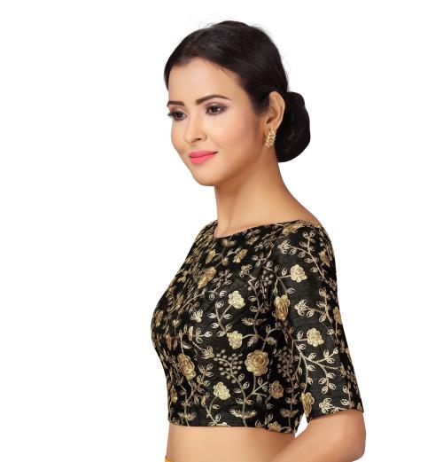 Studio Shringaar Women's Zari Embroidered Wedding Saree Blouse. (42, Black)