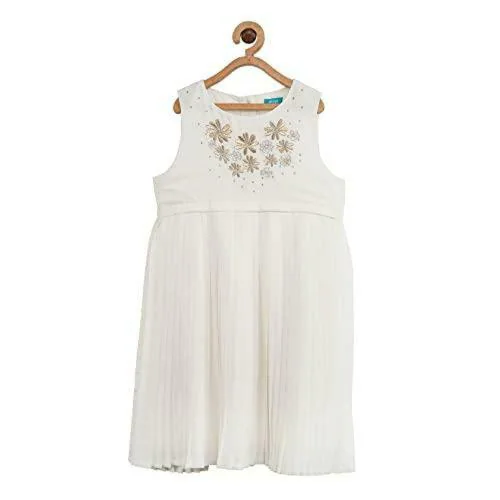 Miyo Girls White Solid Cotton Dress - 4 -5y