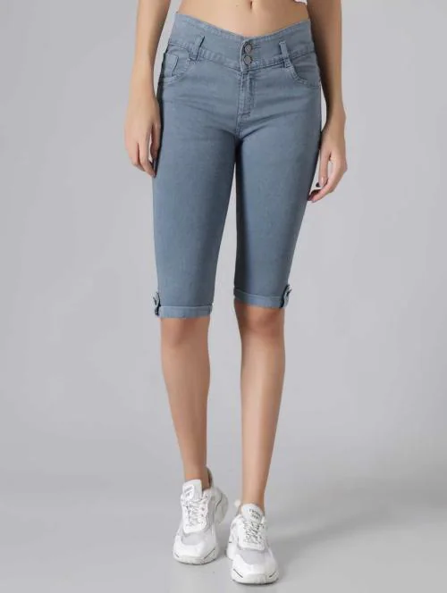 Women 2 Button Denim jeans capri