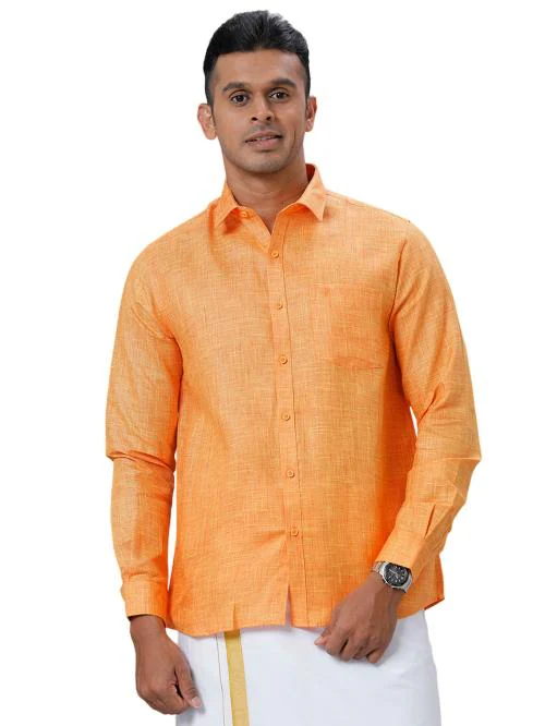 RAMRAJ Men Cotton Blend Full Sleeve Orange shirt- Prestigious Fit & Liberty Cut (40; Orange)