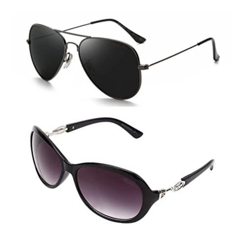 SIDEWOK Unisex Aviator & Cateye Sunglasses Combo LensBlack & Purple