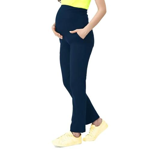 LENAM Women's Relaxed Fit Cotton Maternity Pants_Navy_XXXL