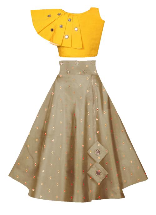 Bollylounge Ethnic Wears Yellow-Cream Lehenga Choli For Girls